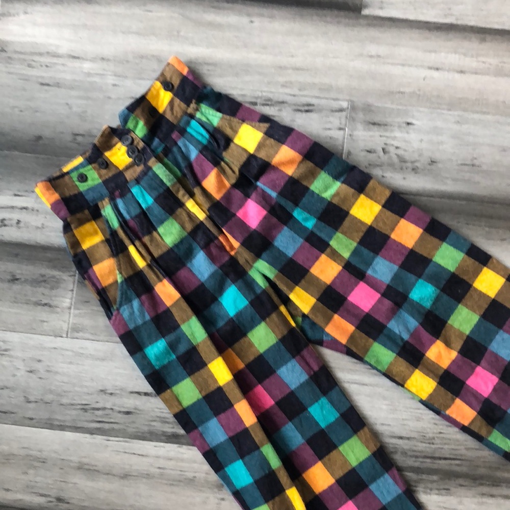 COPY - Vintage 80’s Judith Michaels Rainbow Plaid Flannel Suspender Straight Le…